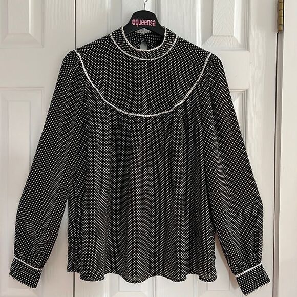 Who What Wear Tops - WHO WHAT WEAR Black Polkadot High Neck Blouse